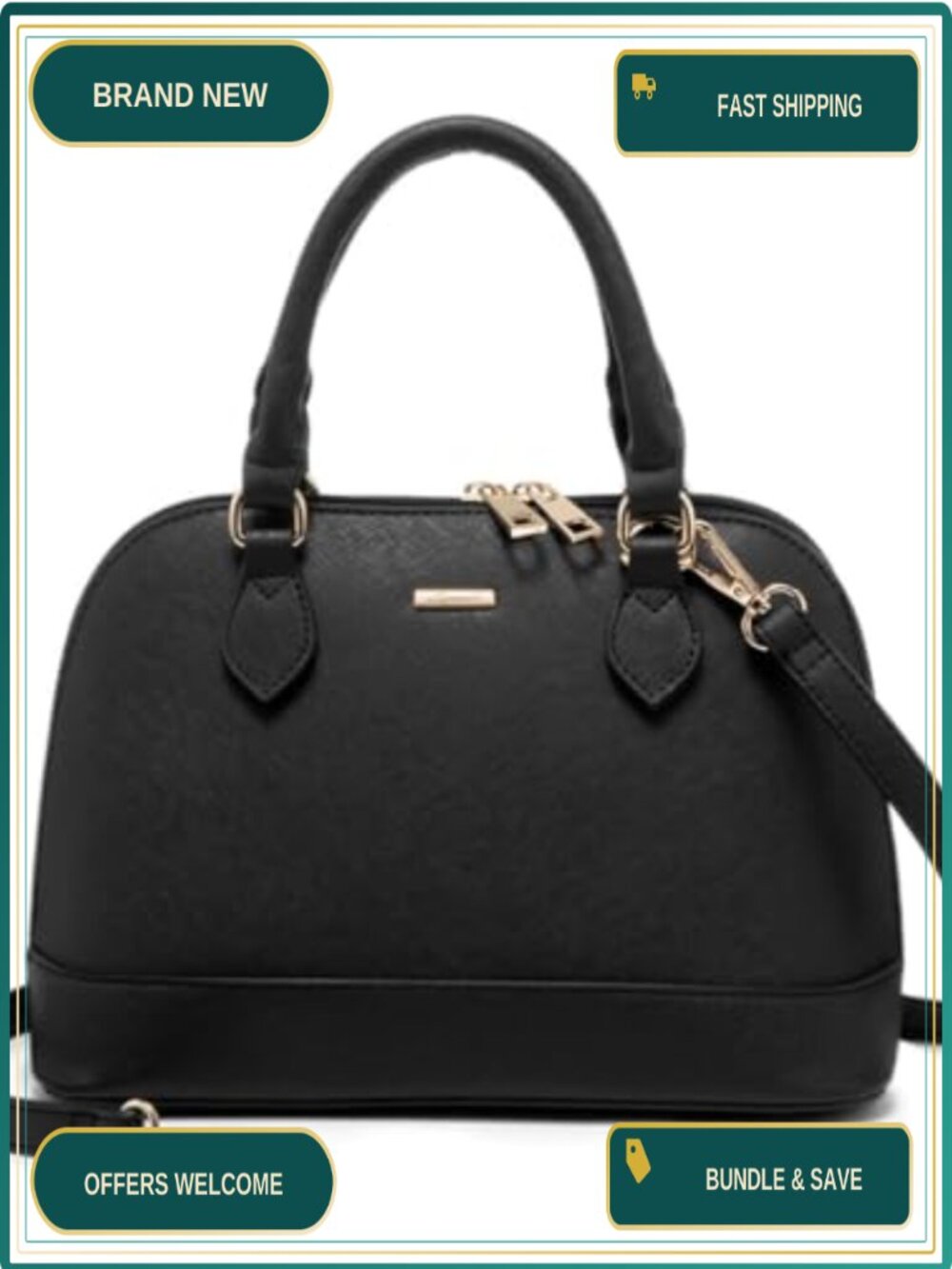 Faux Leather Crossbody Satchel Handbag with Double Zip